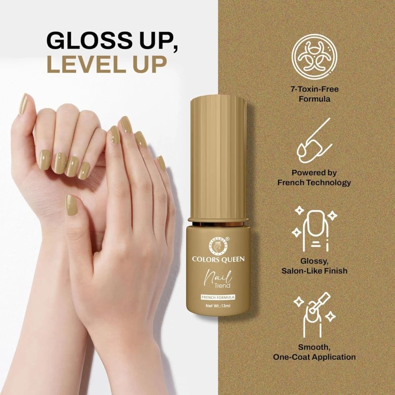 Colors Queen Nail Trend Glossy Nail Polish | Chip Resisting & Quick Drying Nail Paint with High Shine | 7 Toxin Free Formula | Vegan & Cruelty Free | Long Lasting & Vibrant Nail Paint for Women (Golden Hour, 13ml) thumbnail 3